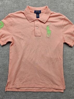 Girls Polo Ralph Lauren Big Pony Polo Pastel Peach Green Size M 10-12